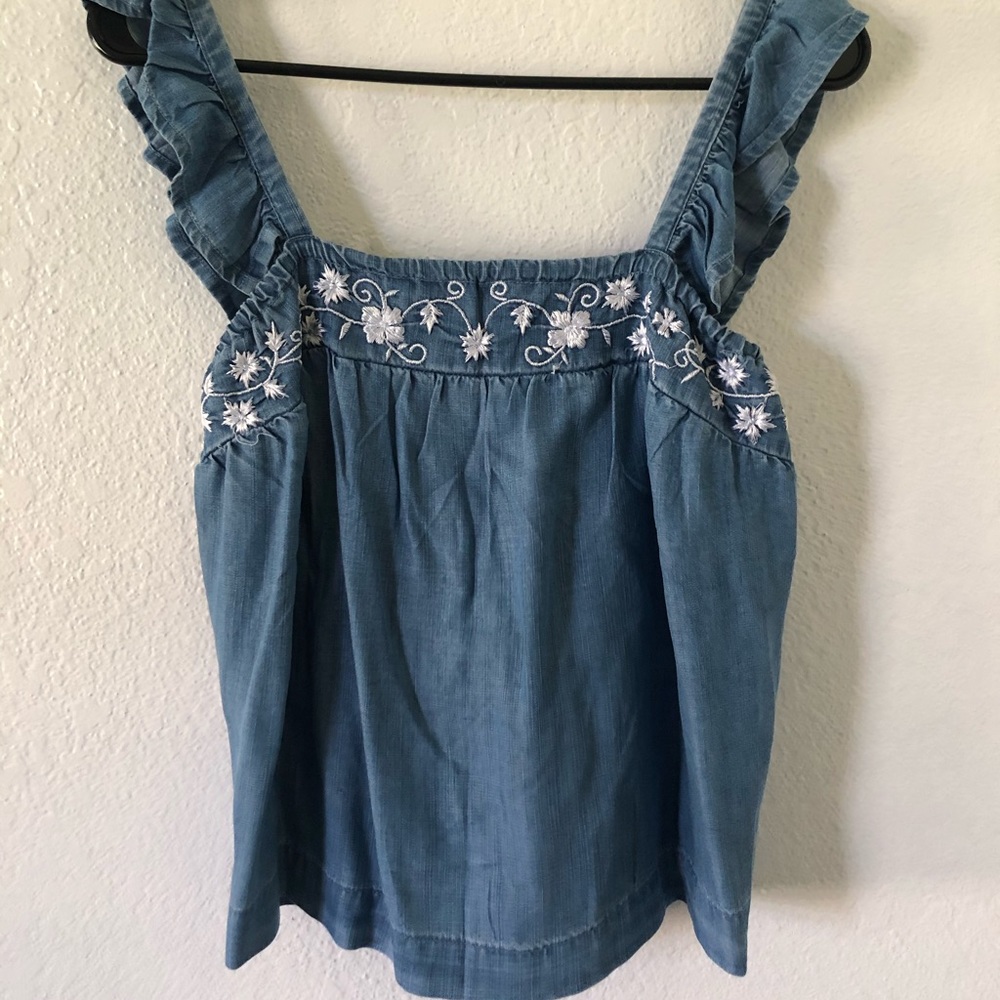 NWT Embroidered Denim Boho Top